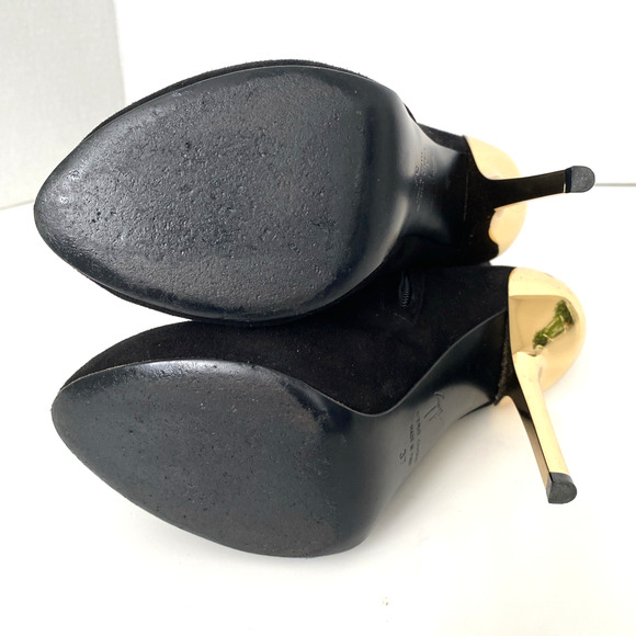 Giuseppe Zanotti Boot Black Suede Sculpted Gold Metallic Slim Heel Knee … - Picture 6 of 9
